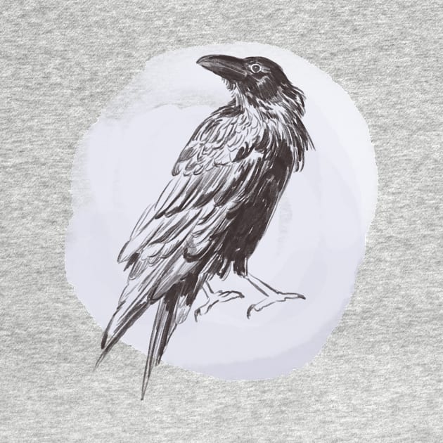 Hand drawn illustration of raven forest bird by Lshvsk